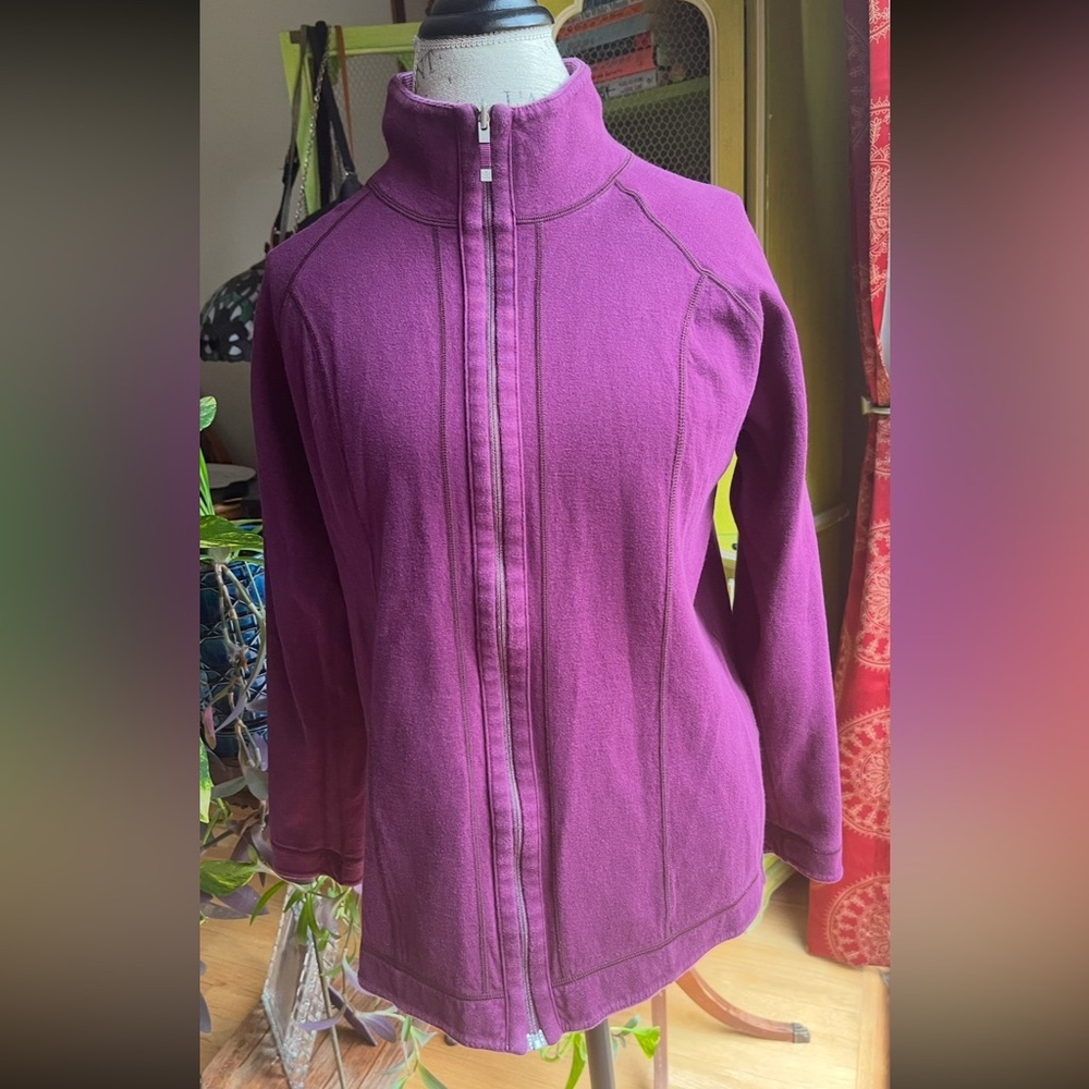 Reversible Purple Striped to Plain Flip Zip Jacket Well-Engineered Sz S / M - Picture 7 of 11